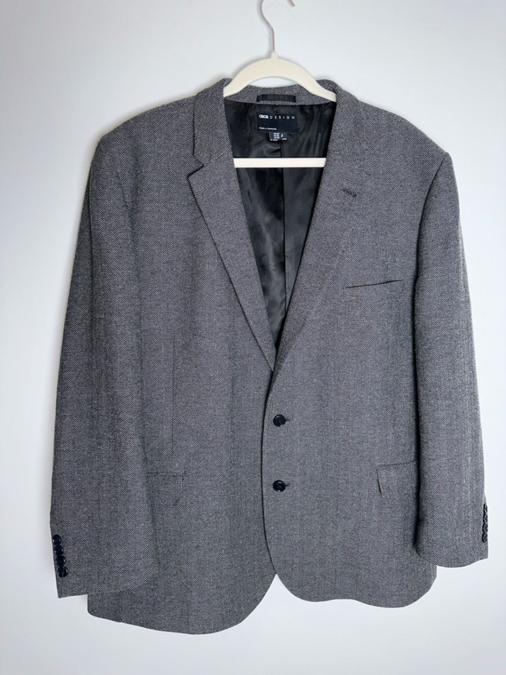 ASOS DESIGN 50R Gray Houndstooth Wool Blend Blazer Jacket Sport Coat